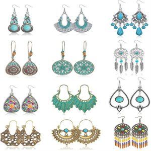 Vintage rhinestone earrings Women's Bohemian pendant earrings set